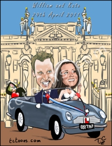 wills and kate wedding car cartoon
